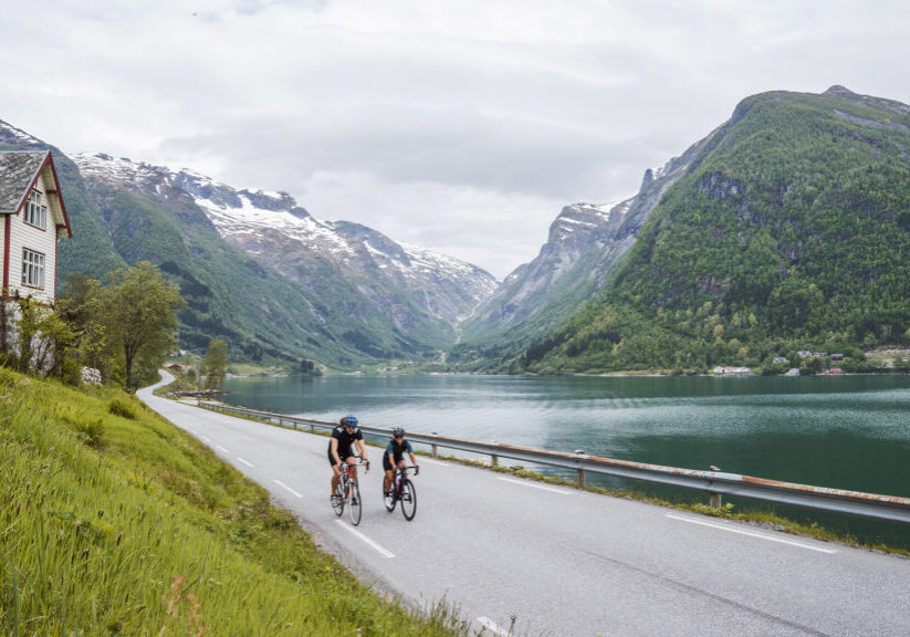 Norway Balestrand Fjord And Biking Couple